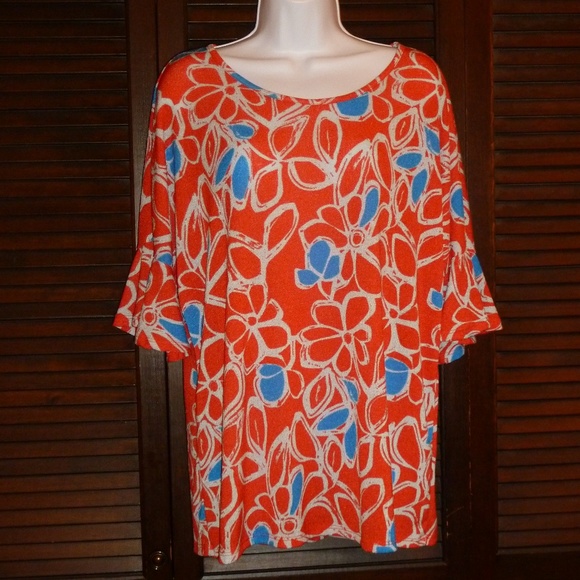Jennie & Maris Tops - Jennie & Maris Coral & Blue Ruffle Sleeve, L, NWT